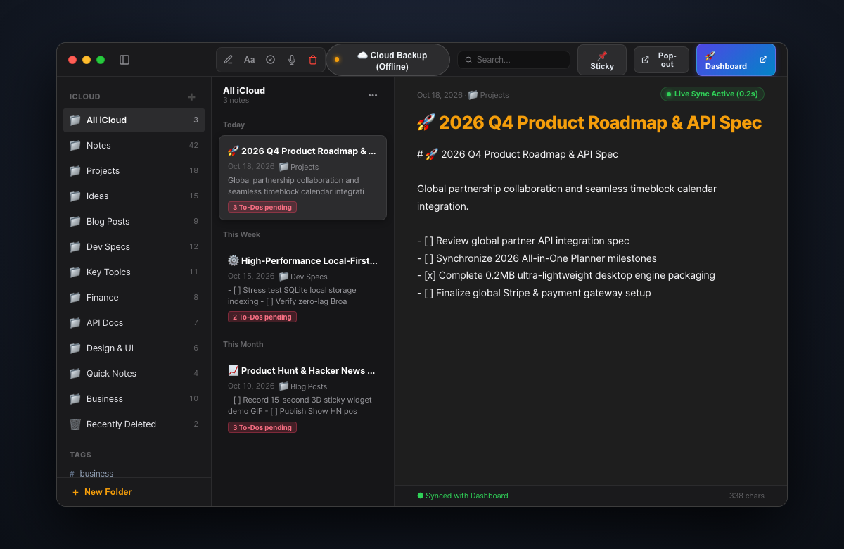 3-Pane Quick Notes Layout with Auto Checklist Detection